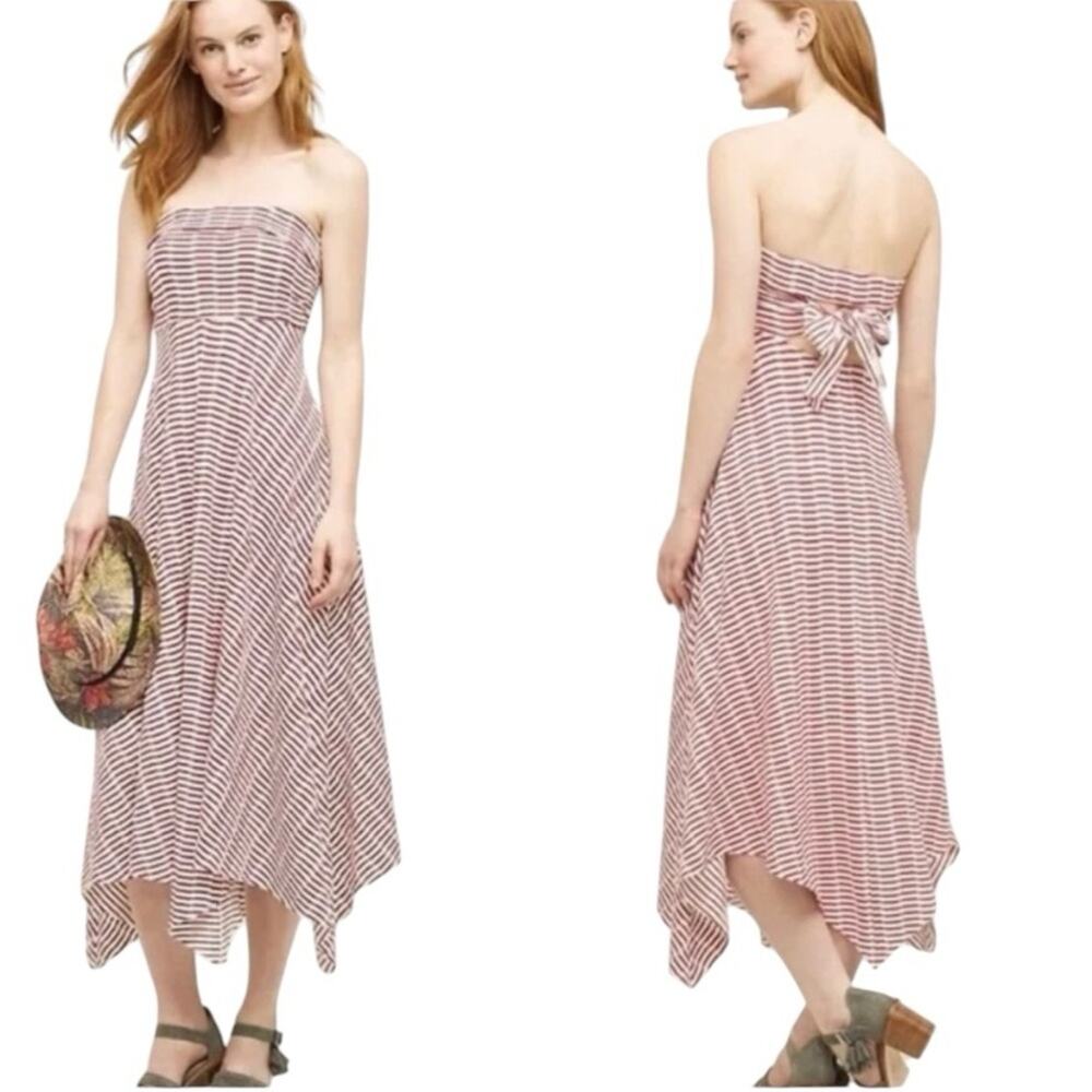 Maeve Anthropologie Caleta Red White Strapless Dress size small